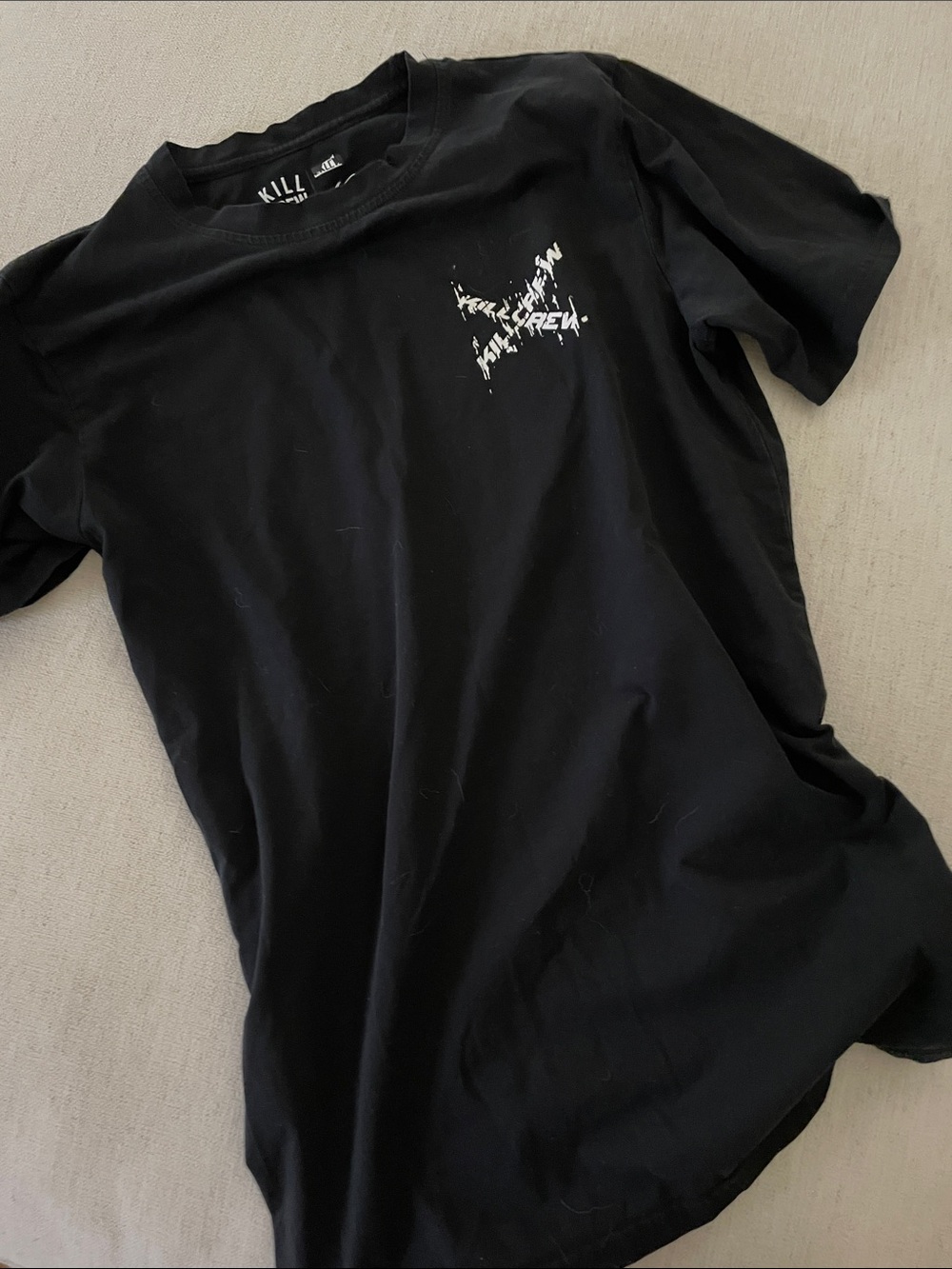 Kill Crew Black Short Sleeve Tee with White Logo (some wear on the graphics)